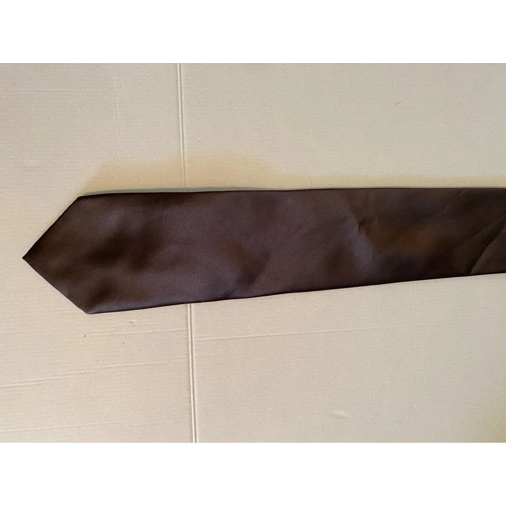 George Mens Necktie Chocolate Brown Solid Satin Finish Formal Wedding Tie